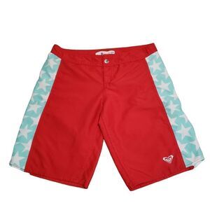 Roxy Red Star Print Sides Board Shorts Sz 3
